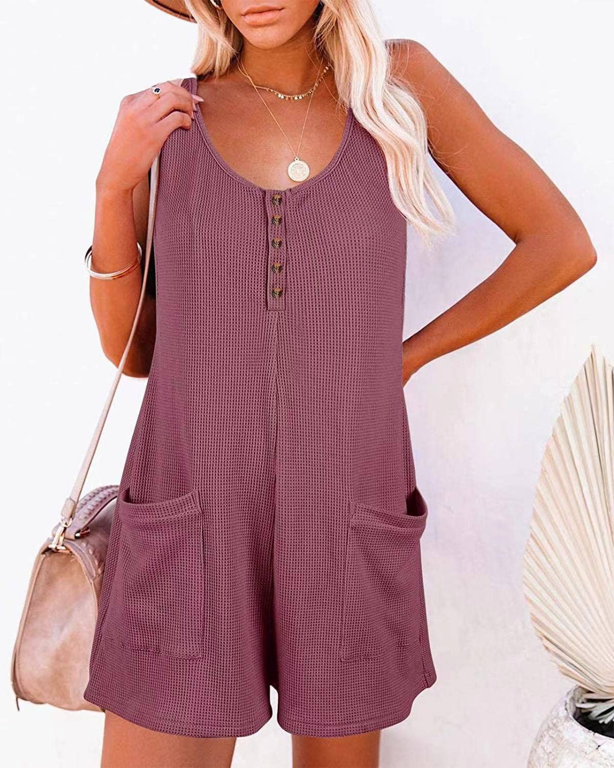 Rosa Clothing - Wholesale Romper - Women's - Waffle romper pocket jumpsuit24