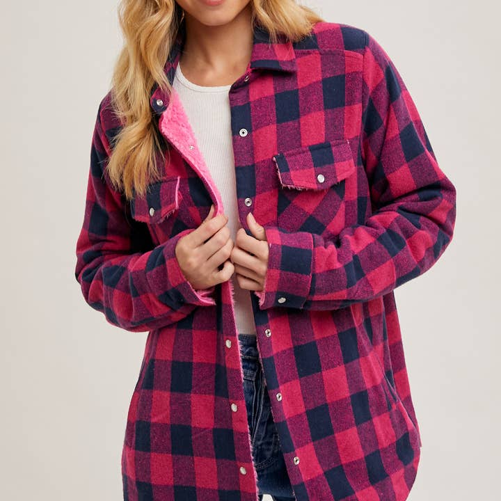 BUFFALO PLAID SHERPA-LINED SHACKET and other Purchase Wholesale plaid sherpa jacket. Free Returns & Net 60 Terms on Faire trending on Faire.