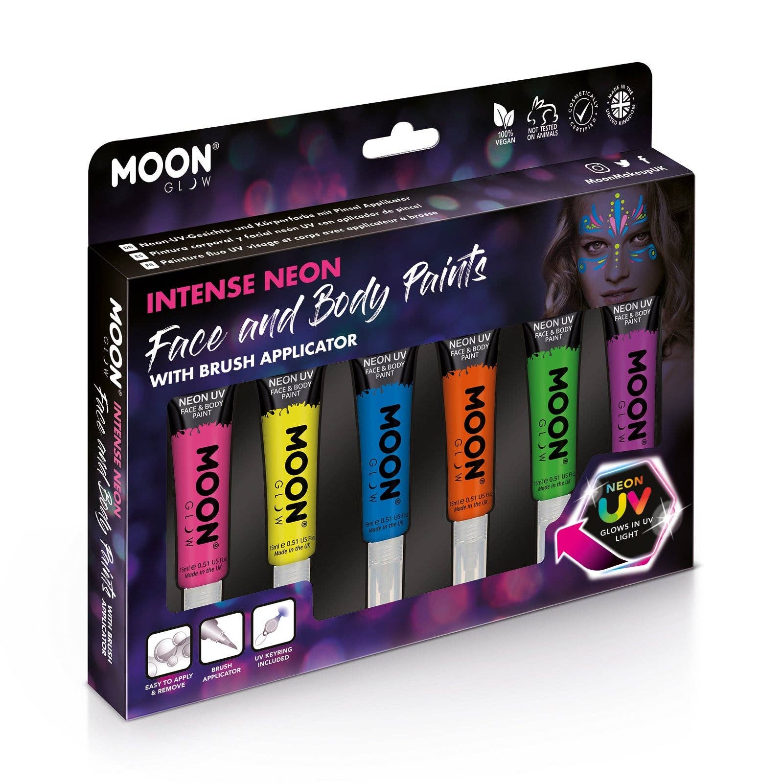 Moon Makeup - Wholesale Face Makeup Palette - Neon UV Glow Blacklight Face & Body Paint Makeup with Brush8