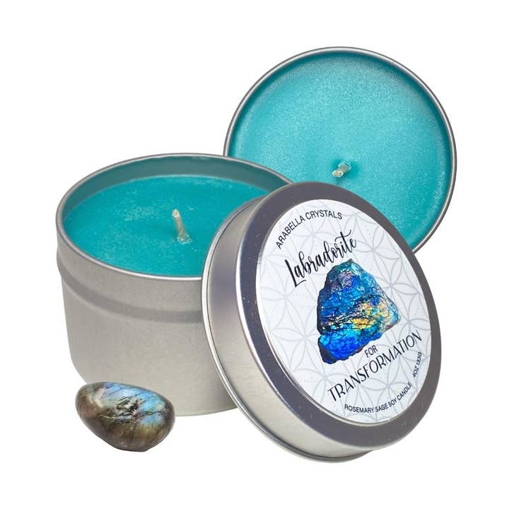 Bougie en cristal de labradorite pour la vente par Arabella Crystals