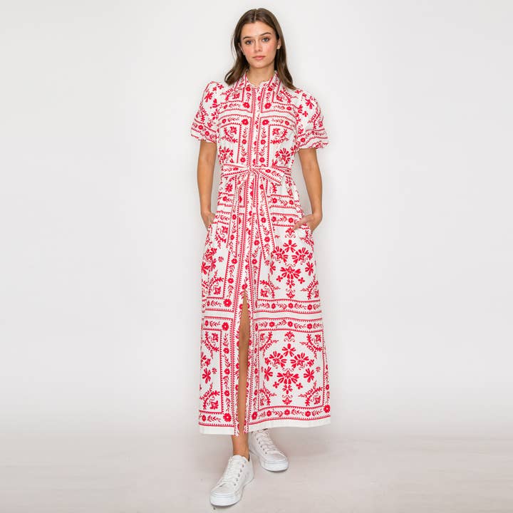 LoveWednesday - Wholesale Dress - Women's - Red Bandana Print Shirts Maxi Dress - LWD2835