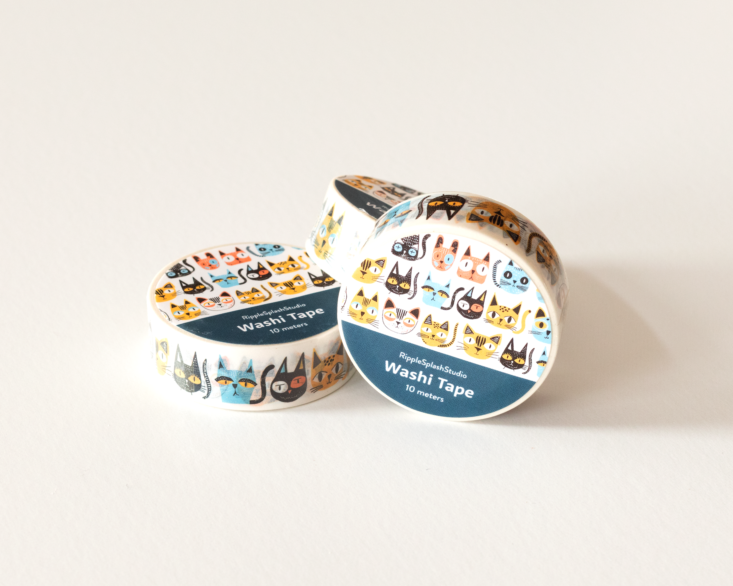 RippleSplash Studio - Wholesale Washi Tape - Playful Cat Faces Washi Tape - 15mm x 10m6