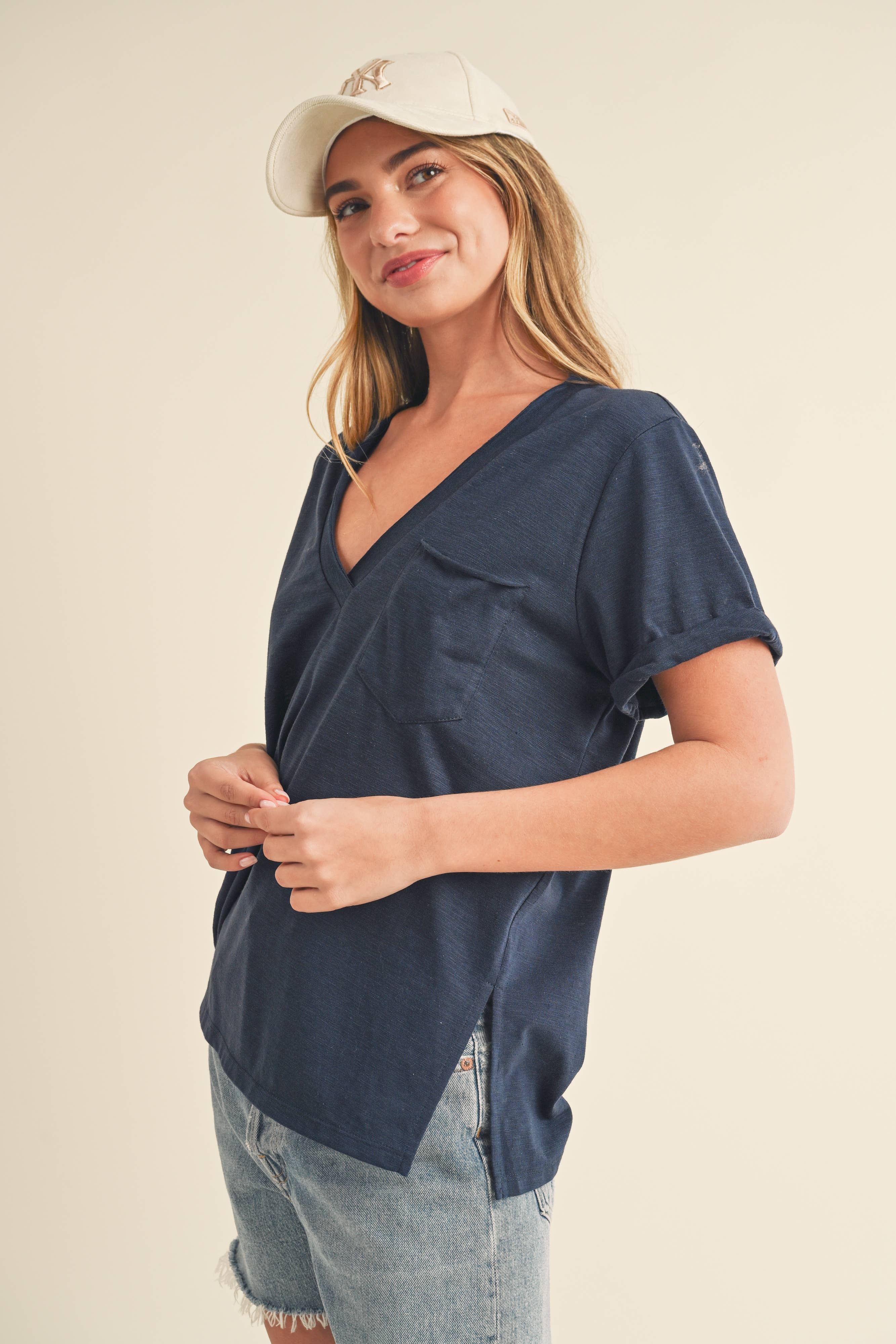 AEMI + CO - Wholesale T-Shirt - Women's - 8286DK Zoie V-Neck Short Sleeve Top 528