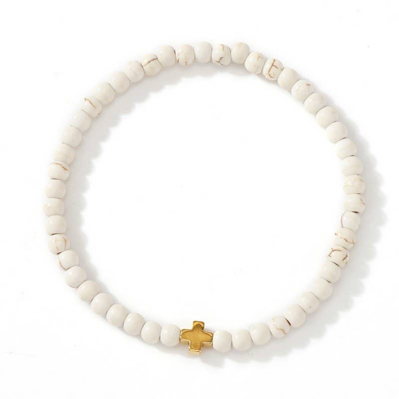 JOSSLYN by wall to wall - Wholesale Beaded Bracelet - BOHO CROSS NATURAL STONE PERSONALIZED BRACELET | 40B51841