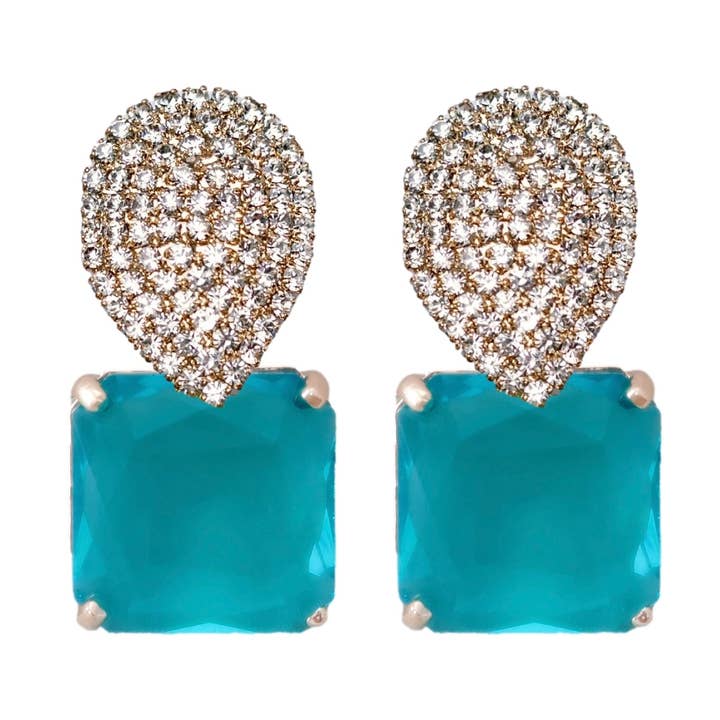 Turkis retro pavé krystal gumdrop statement øreringe for engroshandel hos St Armands Designs of Sarasota