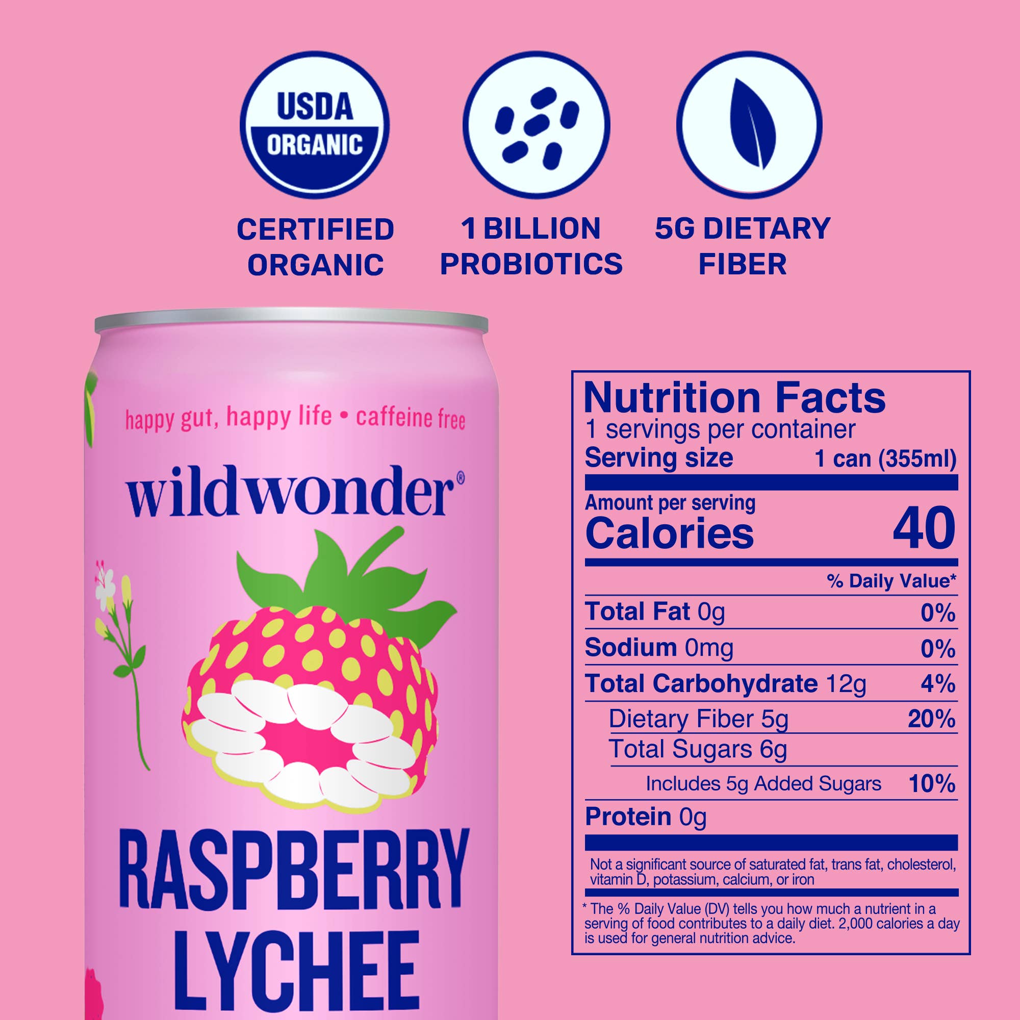 wildwonder - Wholesale Sparkling Water - Raspberry Lychee Sparkling Prebiotic + Probiotic Drink2