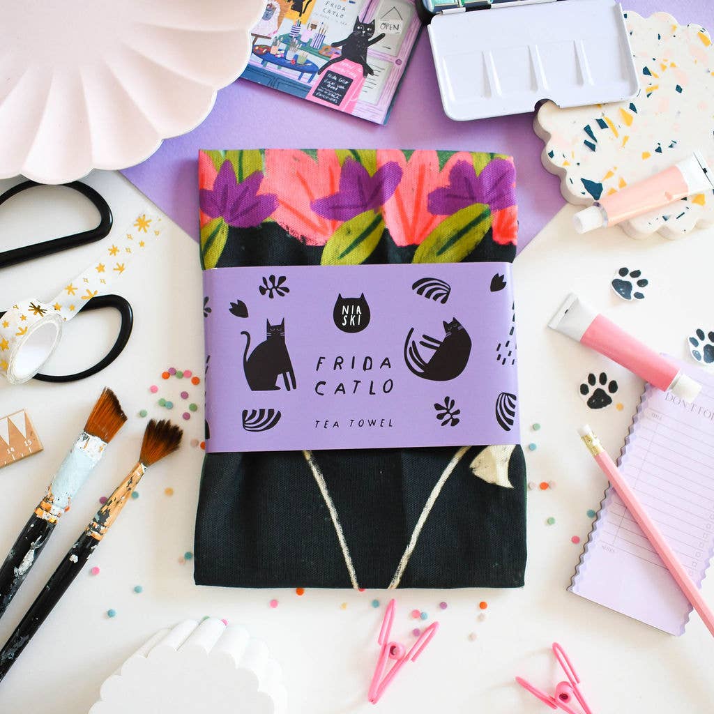 Niaski - Feline Fine Art (USA DUTIES PAID) - Wholesale Tea Towel - Frida Catlo Cat Tea Towel2
