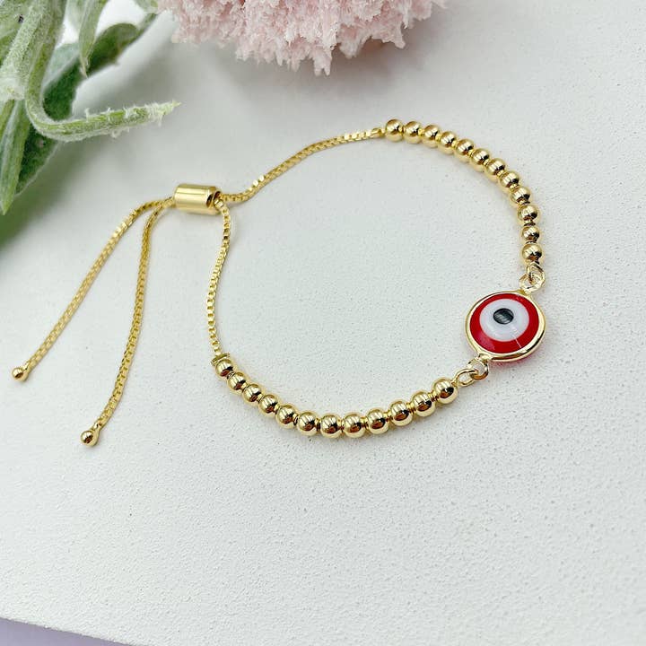 Cherie by Cherie – wholesale Berlockarmband – Röd grekiska ögat justerbar lås armband1