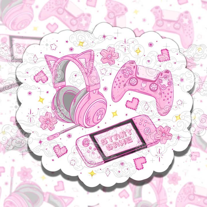 Autocollant de jeu rose Kawaii - Cadeau en vinyle mignon pour la vente par Sticky Sadness Designs