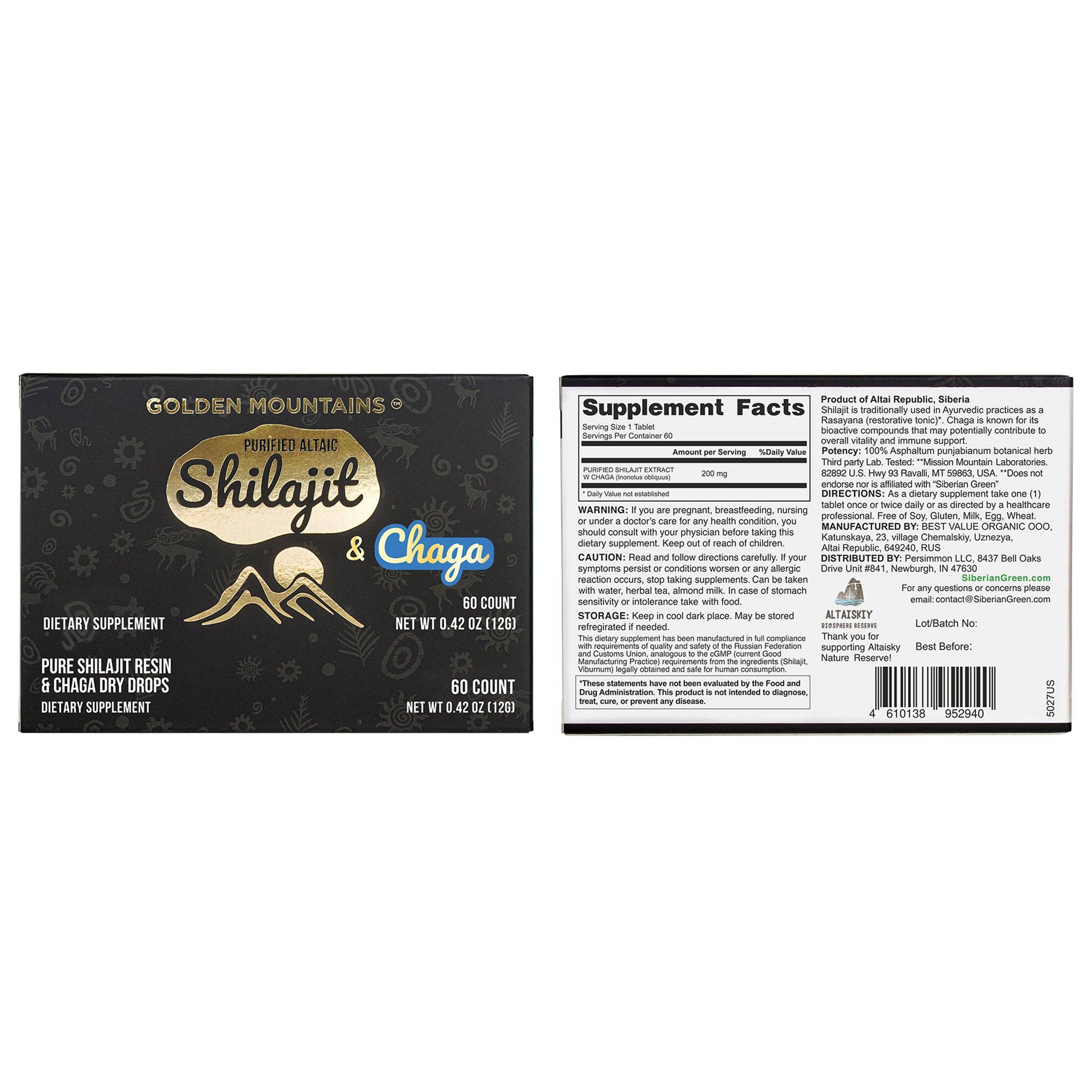 SiberianGreen - Vente Supplément oral/vitamine - Gouttes sèches de Shilajit vert de Sibérie avec extrait de bouleau Chaga | Montagnes dorées de l'Altaï | 60 x 200 mg6