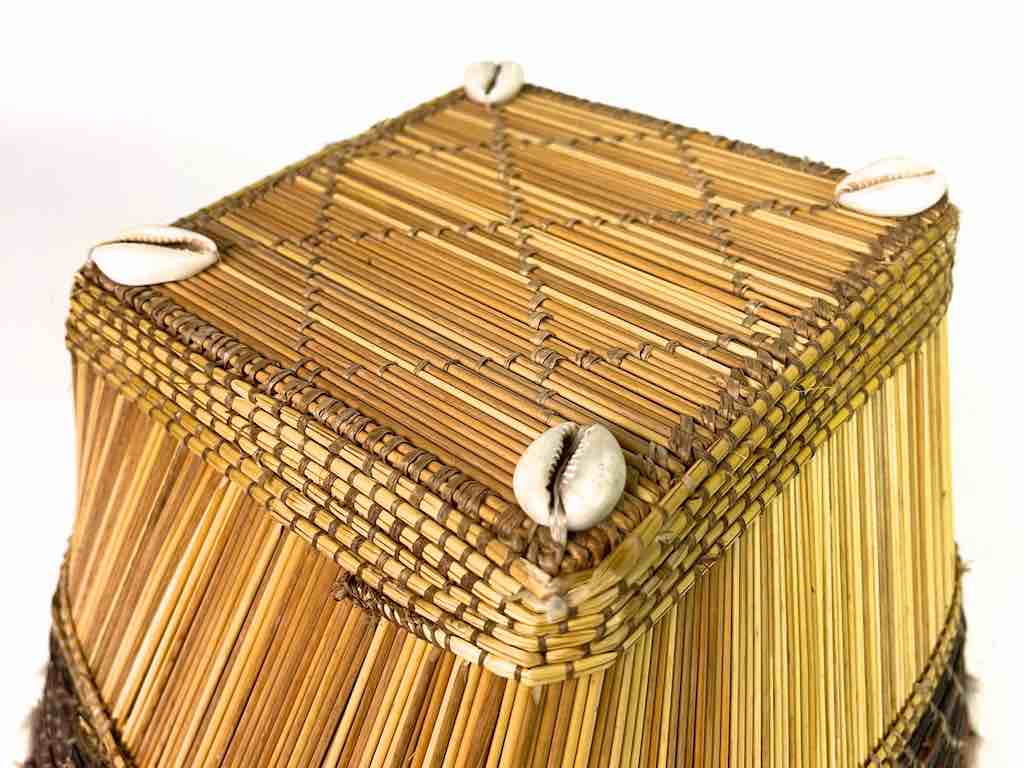 The Niger Bend - Wholesale Basket - Mossi Square-bottom Round-top Leather & Cowrie Shell Trim Straw Basket7