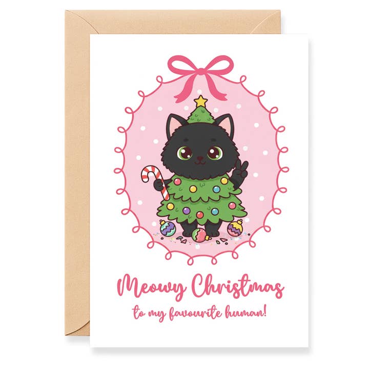 Carte de Noël du chat – Chat noir "Joyeux Noël" pour la vente par Printarelle