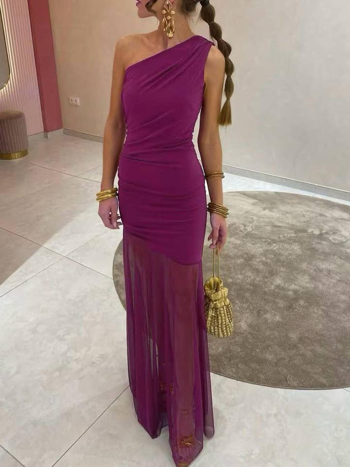 7019 Long plain dress for wholesale by LORIANE
