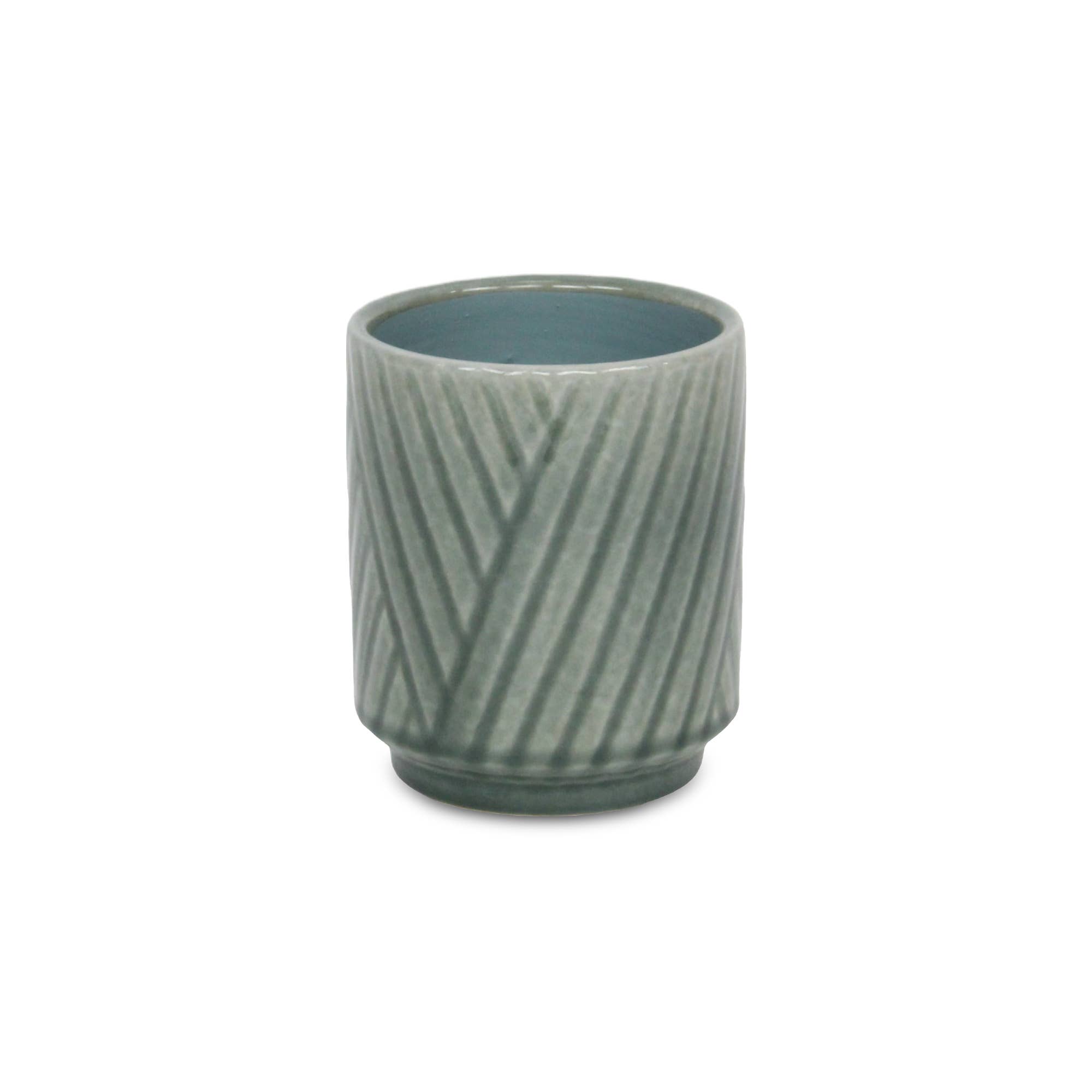 Cheungs Home Decor - Wholesale Plant Pot - Parlora Crossed Diagonal Pattern Ceramic Pot - Green10