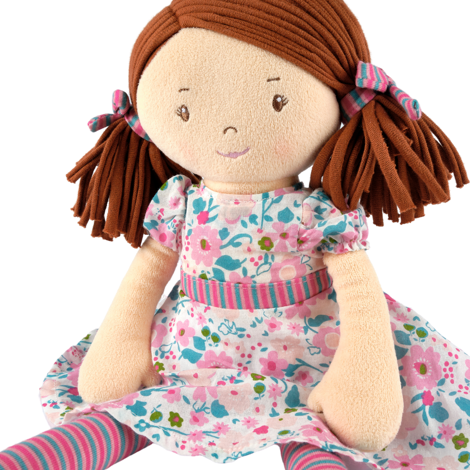 Tikiri Toys LLC - Wholesale Doll - Kids - Katy  Dark Brown Hair with Pink and Sea Green Dress4