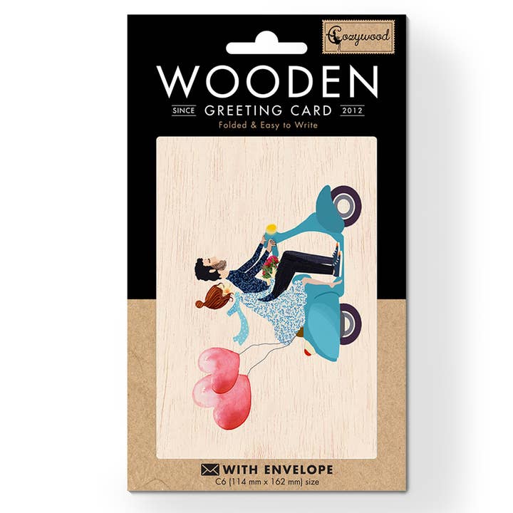 Cozywood – Großhandel Hochzeitskarte – Blaue Roller-Hochzeits-Grußkarte aus Holz