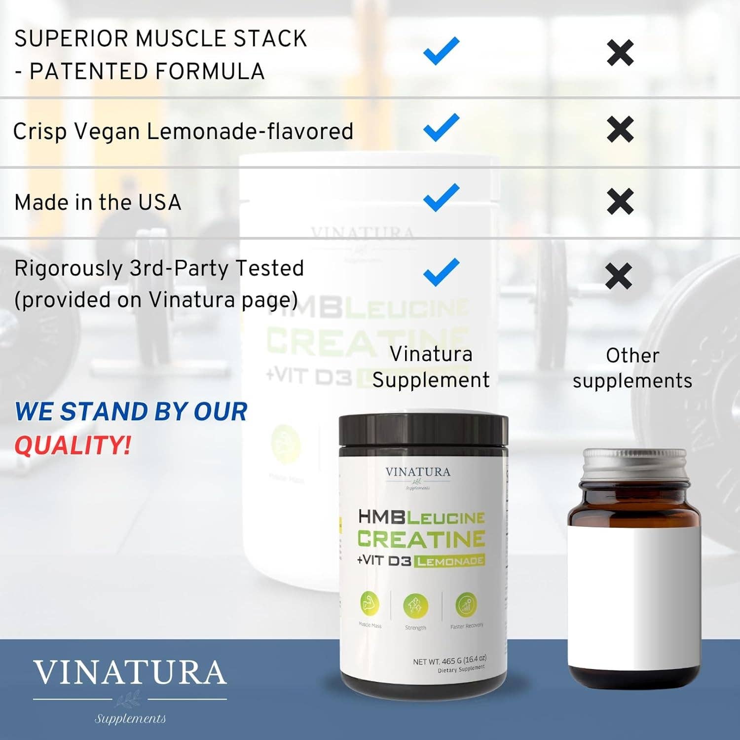 VINATURA SUPPLEMENTS - Wholesale Protein/Superfood Powder - HMB Leucine Creatine Powder with Vitamin D3 - Lemonade4