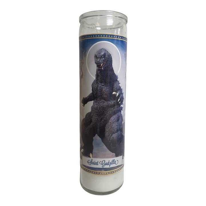 Godzilla Devotional Prayer Saint Candle for wholesale by The Luminary and Co.