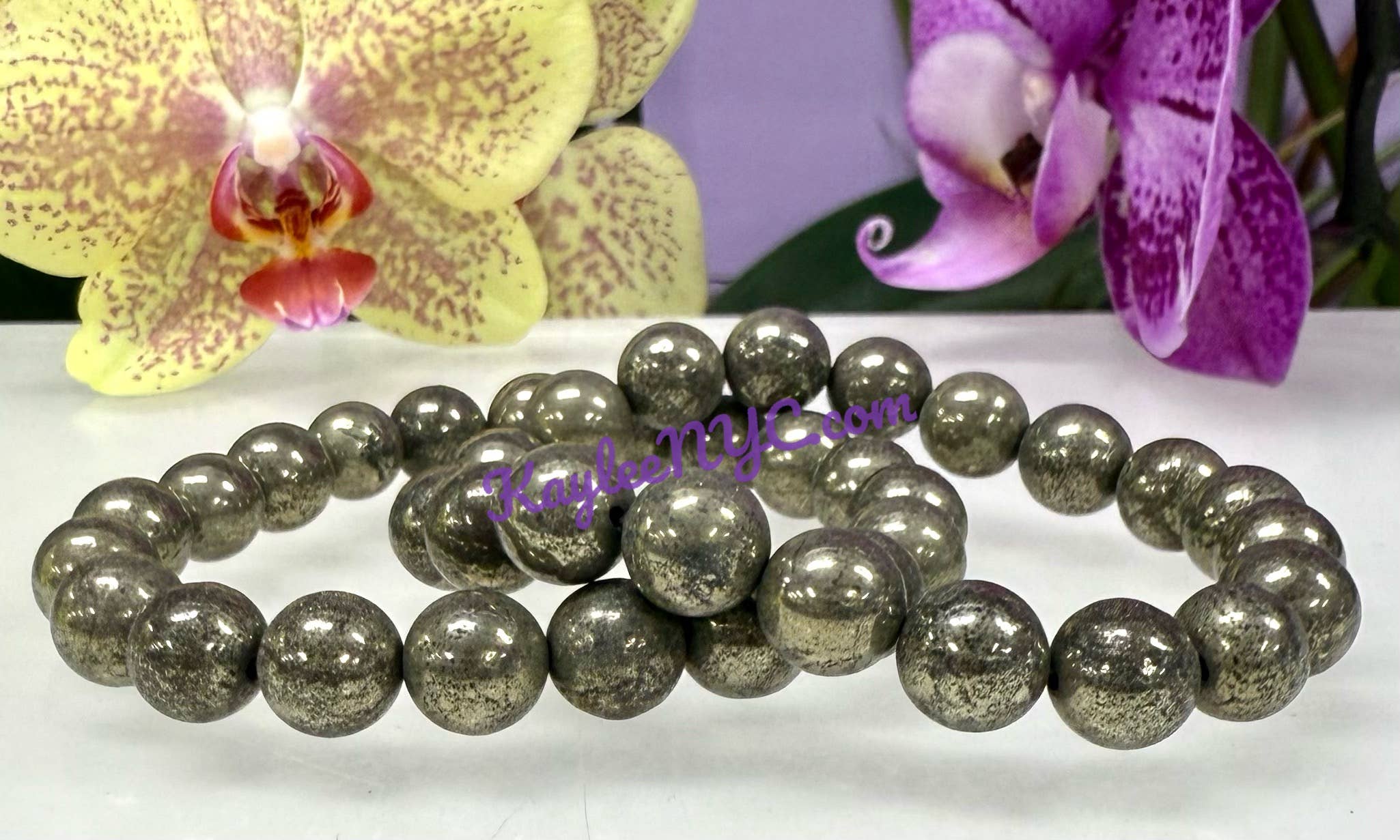 KayleeNYC - Wholesale Beaded Bracelet - Natural Pyrite 10mm 8” Crystal Healing Stretch Bracelet4