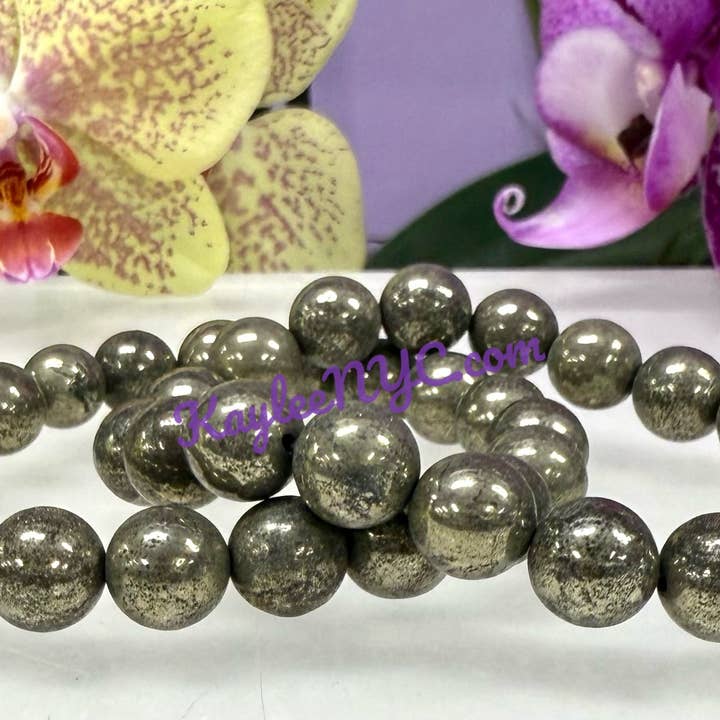 KayleeNYC - Wholesale Beaded Bracelet - Natural Pyrite 10mm 8” Crystal Healing Stretch Bracelet4