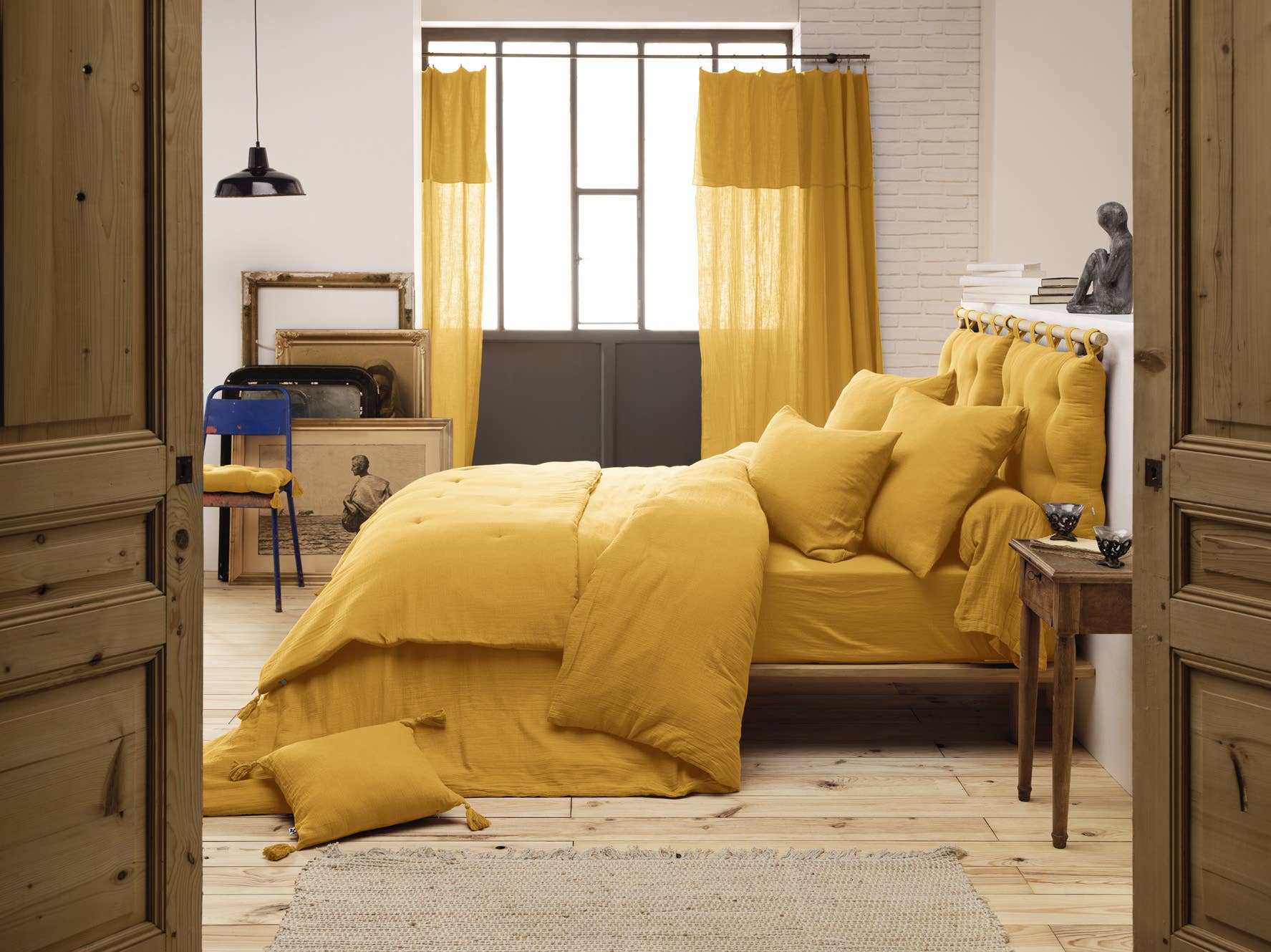 L'effet Papillon - Wholesale Bedding Blanket - GAÏA Safran cotton gauze bedspread 90 x 200 cm1