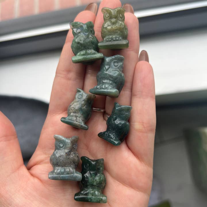 Sapphire & Sage - Wholesale Spiritual Stone/Crystal - Moss Agate Owl Crystal Carving