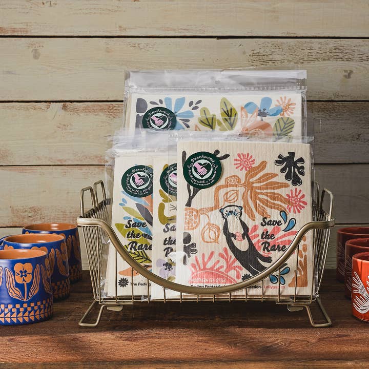 Set of 2 Fantastical Otter Swedish Dishcloths +Magnetic Clip for wholesale by Lollygag