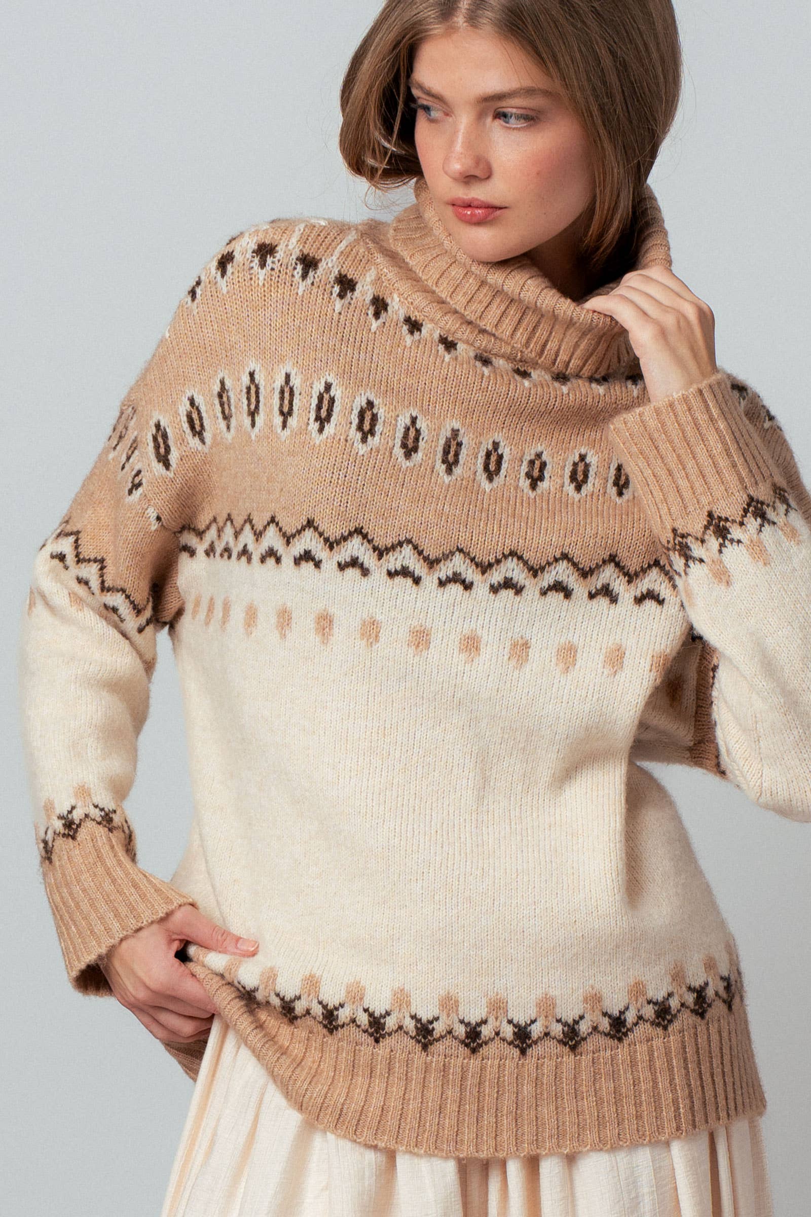 Urban Daizy - Wholesale Knit Sweater - Women's - Relaxed Fit Fair Isle Turtleneck Sweater5