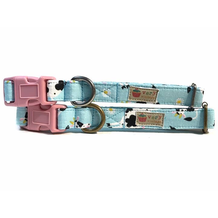 Jersey Cows - Blue Fun Organic Cotton Pet (Dog & Cat) Collar for wholesale by Very Vintage Designs