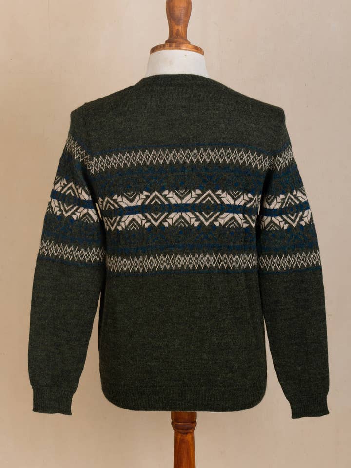 NOVICA - Wholesale Knit Sweater - Men's - Peruvian Forest Men's 100% Alpaca Sweater3