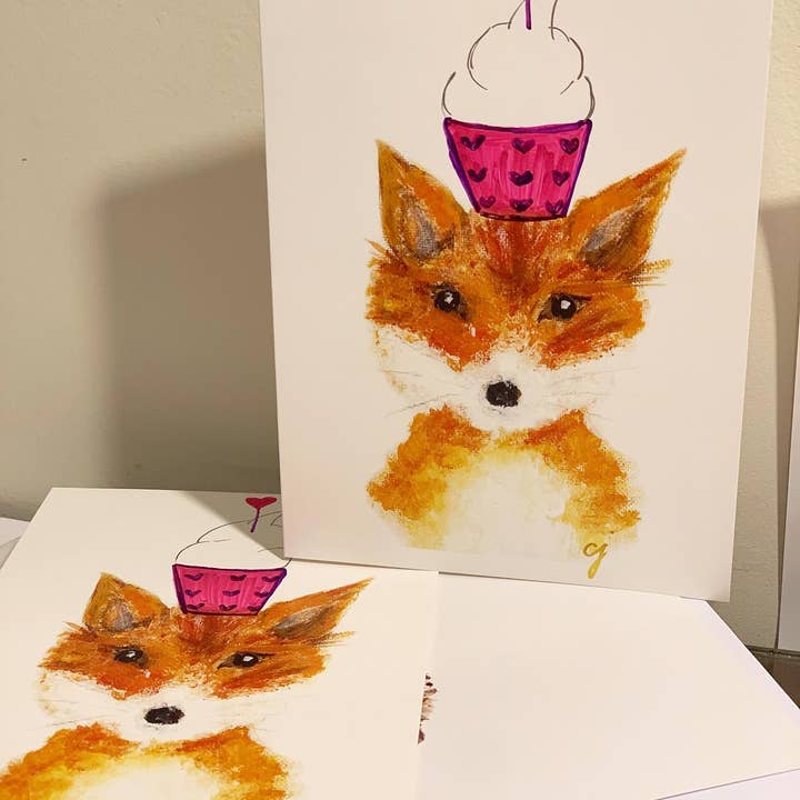 claire jordan designs - Wholesale Valentine's Day Card - Fox Cupcake | Valentines Day Greeting Card | Blank1