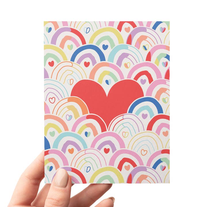 Tarjeta de felicitación reciclada de amor con corazón arcoíris y Día de San Valentín para venta al por mayor de MASU