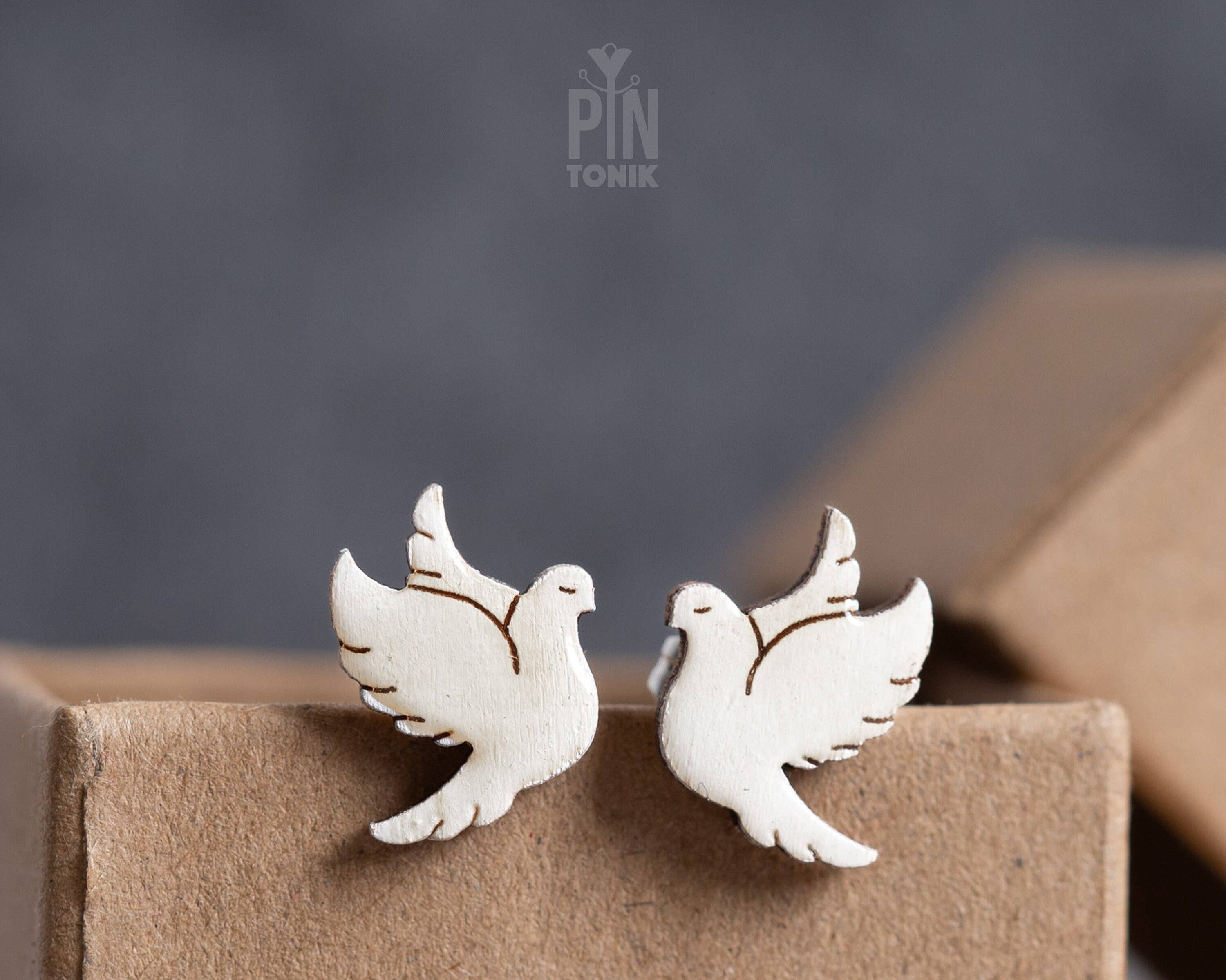 PinTonik - Wholesale Stud/Post Earrings - White Dove Stud Earrings for Religious Occasions