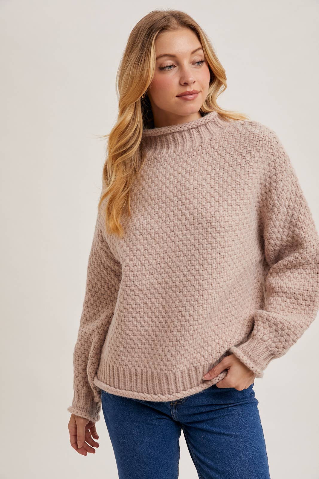 Bluivy - Vente Pull en maille – femme - PULL OVERSIZE EN TRICOT GAUFRÉ À COL MONTANT1