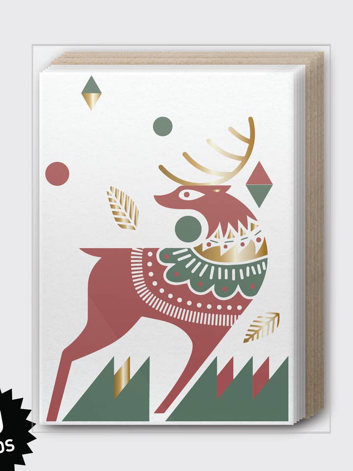 Box Set of 10 - Holiday Geo Deer for wholesale by Pike Street Press