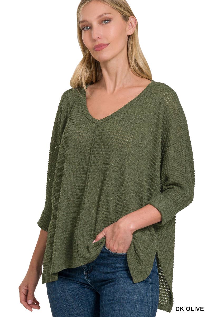 42POPS - Wholesale Knit Sweater - Women's - `.V Neck Hi Low Hem Jacquard Sweater13