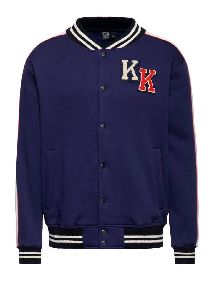 donkerblauw Collegejas 'Speedfreak' met racevibes voor groothandel op Faire2