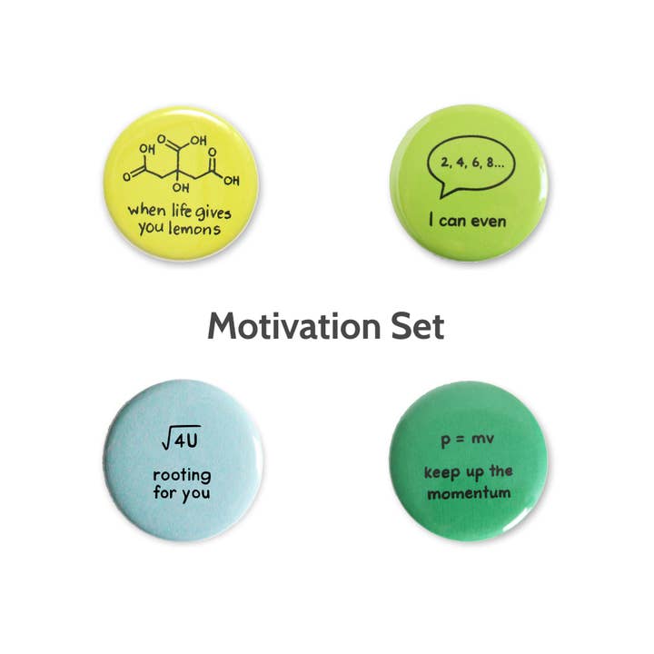 Motivation Button Set for wholesale by The Chemist Tree