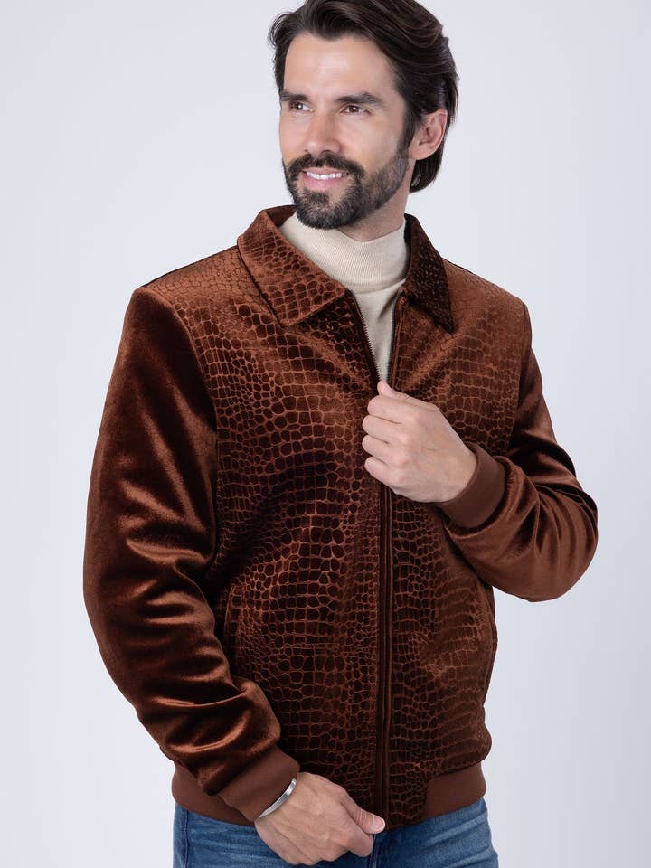 BARABAS - Vendita all'ingrosso Bomber - Uomo - Bomber da uomo in velluto con motivo coccodrillo 4BH886