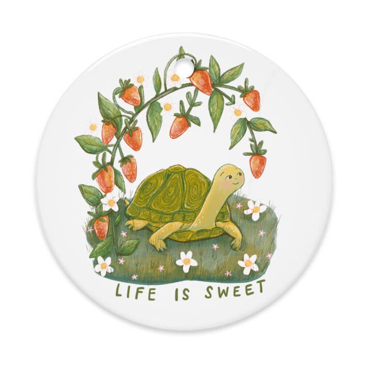 Erdbeer-Schildkröte Keramikornament für den Großhandel von Painted Peony Art