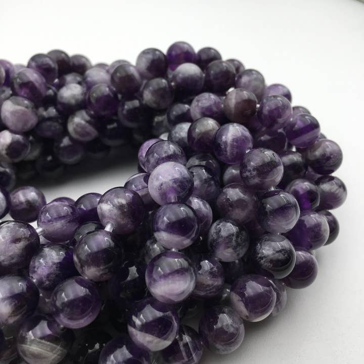 2.0mm Large Hole Teeth Amethyst Smooth Round Beads 6mm 8mm 10mm Approx 15.5" Strand for wholesale by CRCBEADS