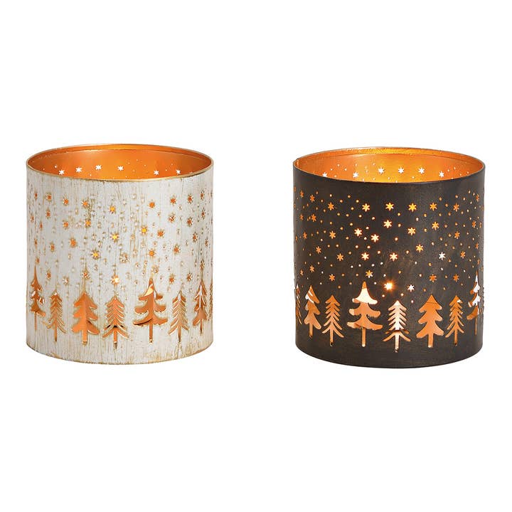 Lanterna decorativa Foresta Invernale in metallo bianco, nero, oro doppio, (L/A/P) 10x11x10cm per la vendita all'ingrosso da parte di Wurm