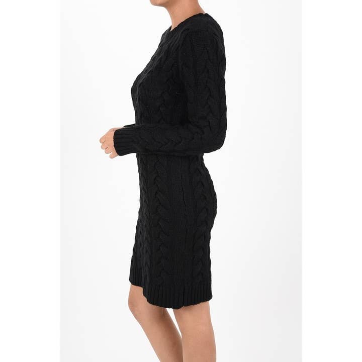 Mak - Wholesale Dress - Women's - Loose Fit Knee Length Heavy Cable Knitted Dress MK6026