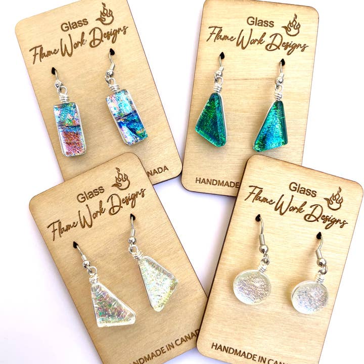 Flame Work Designs - Glass Jewelry - Wholesale Dangle Earrings - 4 Unique Dichroic EarringsÂ