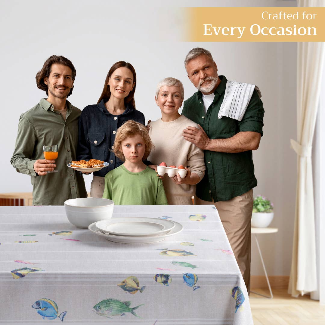 Maison d'Hermine - Design in Every Thread - Wholesale Tablecloth - Tablecloths 100% Cotton - 3 Shapes - Poisson4