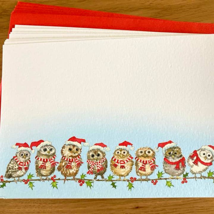 Christmas Owlets Notecards for wholesale by Lilac Tree Designs