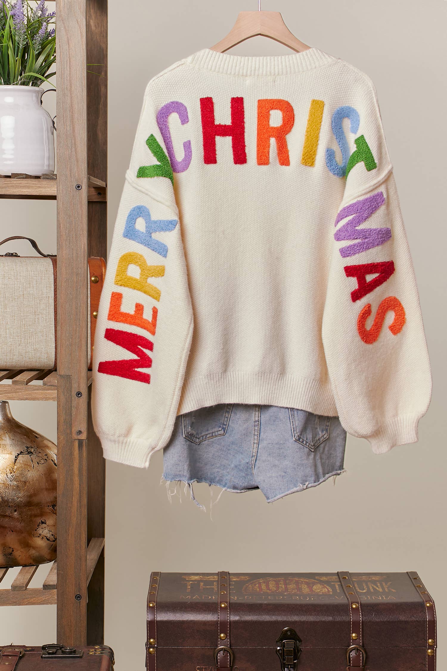Mello. - Wholesale Cardigan - Women's - Christmas Lettering Patchwork V Neck Cardigan1