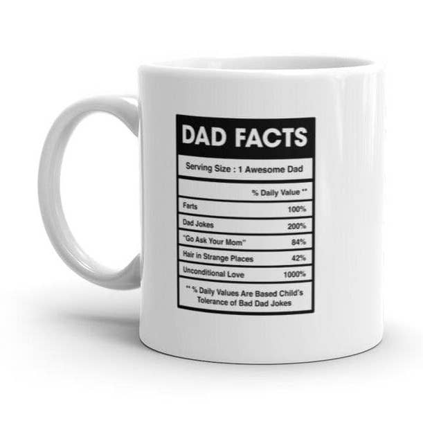 Dad Nutrition Facts Mug Funny Sarcastic Father's Day Family Humor Novelty Coffee Cup-11oz for wholesale by Crazy Dog T-Shirts