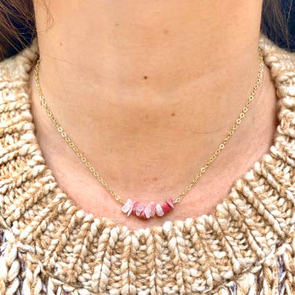 Collar con piedras preciosas de rodonita y cuarzo rosa, chapado en oro para venta al por mayor de Moonstone Made