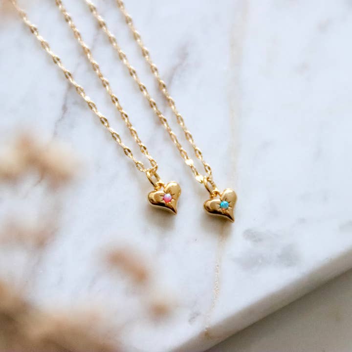 Opal Dainty Heart Necklace Blue or Pink Opal for wholesale by Mesa Blue